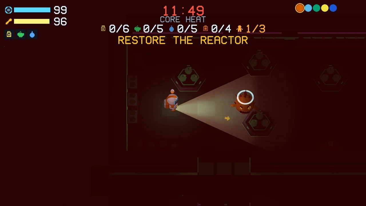 A flashlight beam cuts through the dark reactor room, where something is wrong.